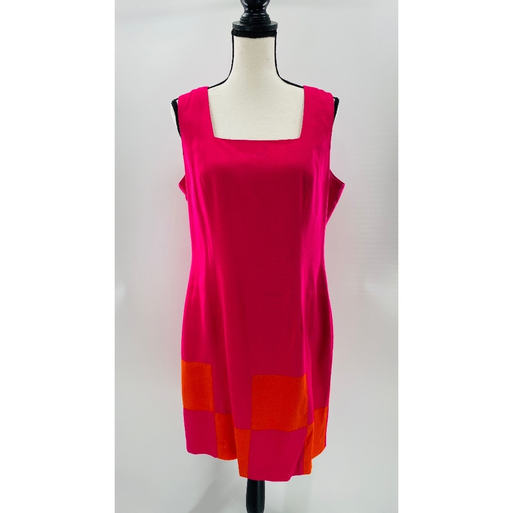 Lois‎ Snyder Dani Max Pink/Orange Checker Sleeveless Midi Dress